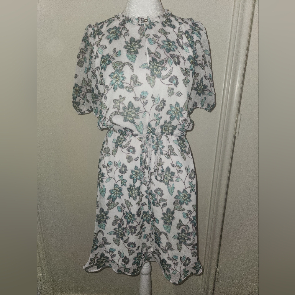 Loft Green & White Floral Dress